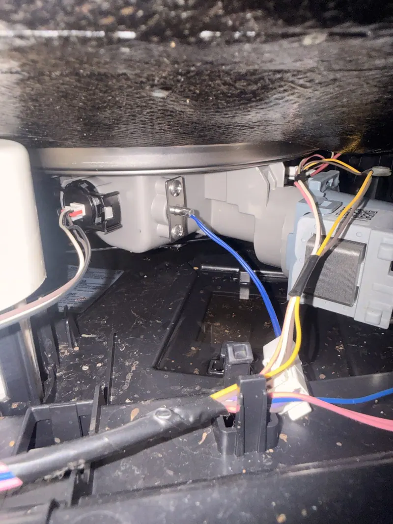 Pump, motor and wiring under the dishwasher