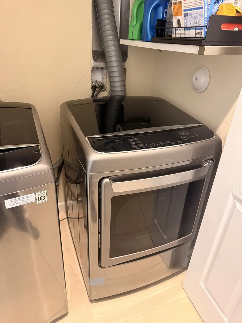 LG dryer with the vent hose on top