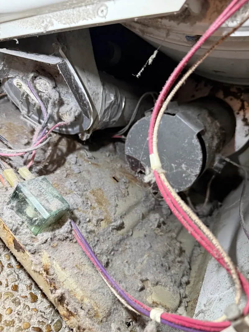 Lint packed around the dryer motor and wiring