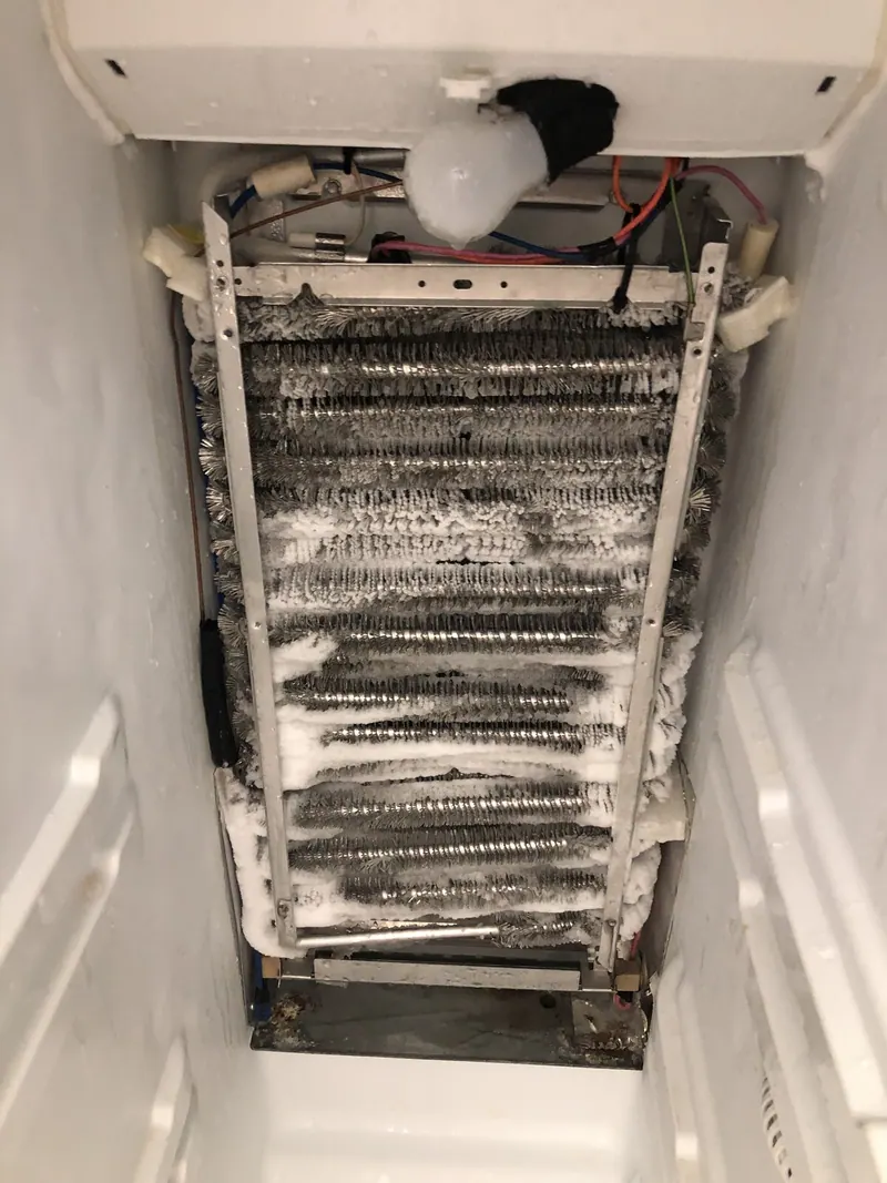 Evaporator coils covered in frost