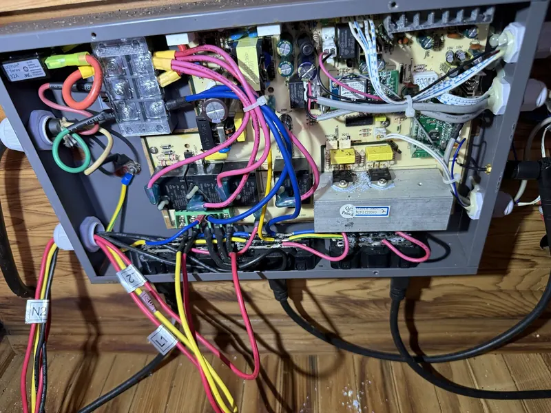 Sauna control box with wiring and circuit boards
