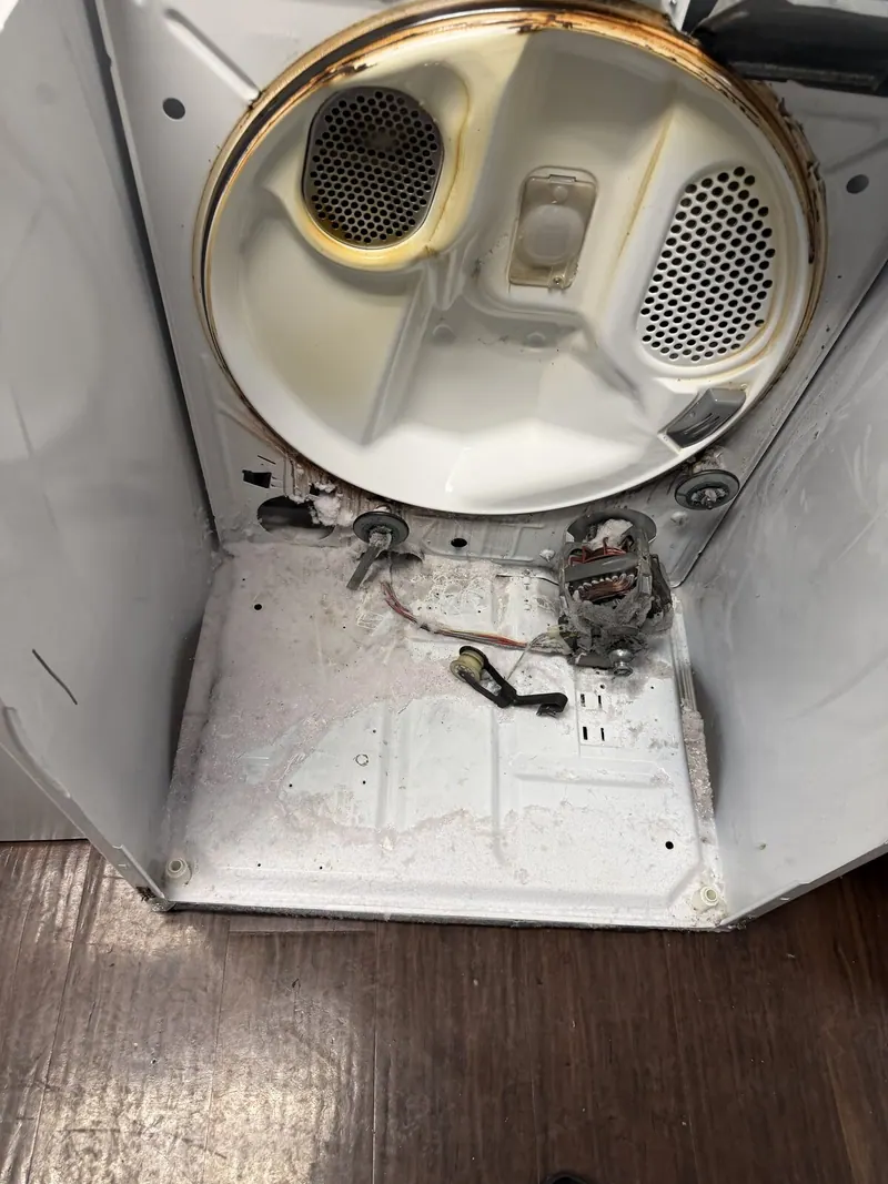 Dryer motor, lint and drum housing
