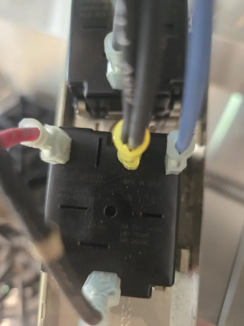 Range hood switch with colored wires connected
