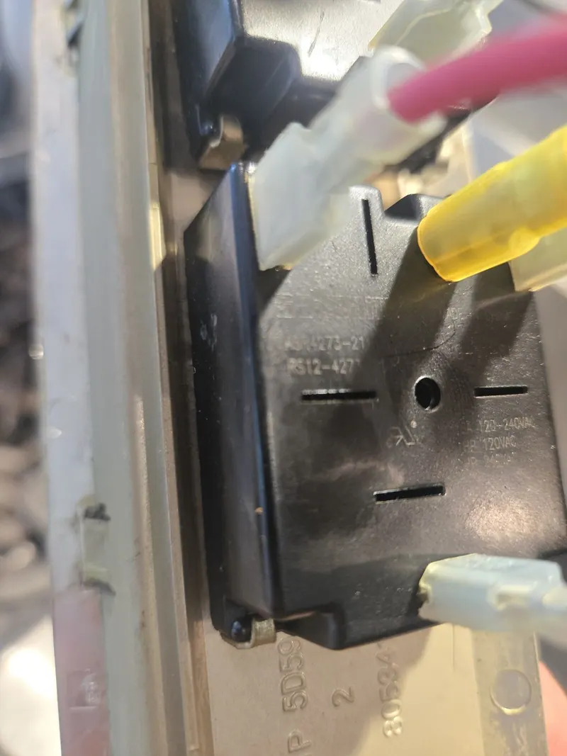 Side view of the range hood switch