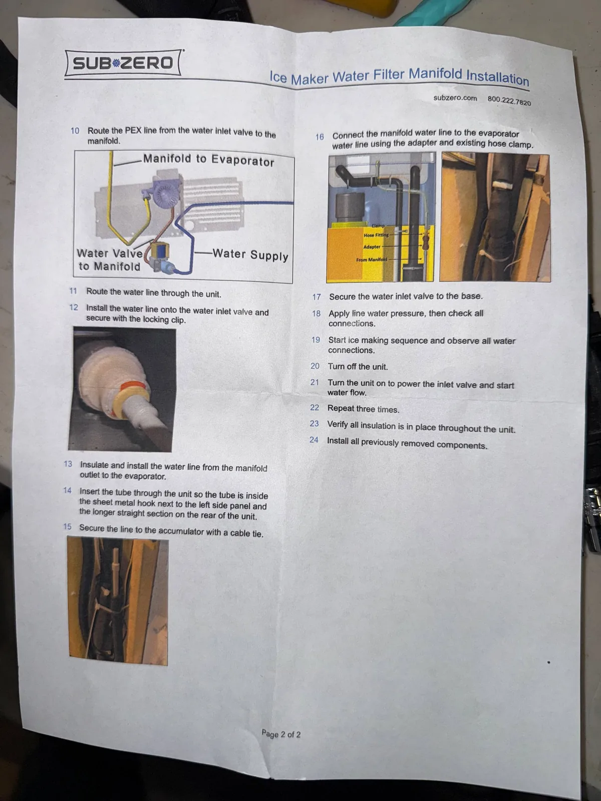 A Sub-Zero ice maker water filter manifold installation guide